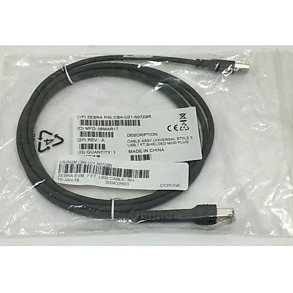 Dây cáp Zebra CBA-U21-S07ZBR - Cáp USB cho máy Symbol Zebra LS2208 , DS2208, DS4308, DS9208, DS9308