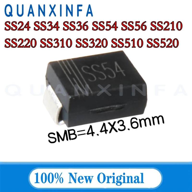Bộ 50 SS24 SS34 SS36 SS54 SS56 SS210 SS220 SS310 SS320 SS510 SS520 SMB Schottky diode trong kho DVBE