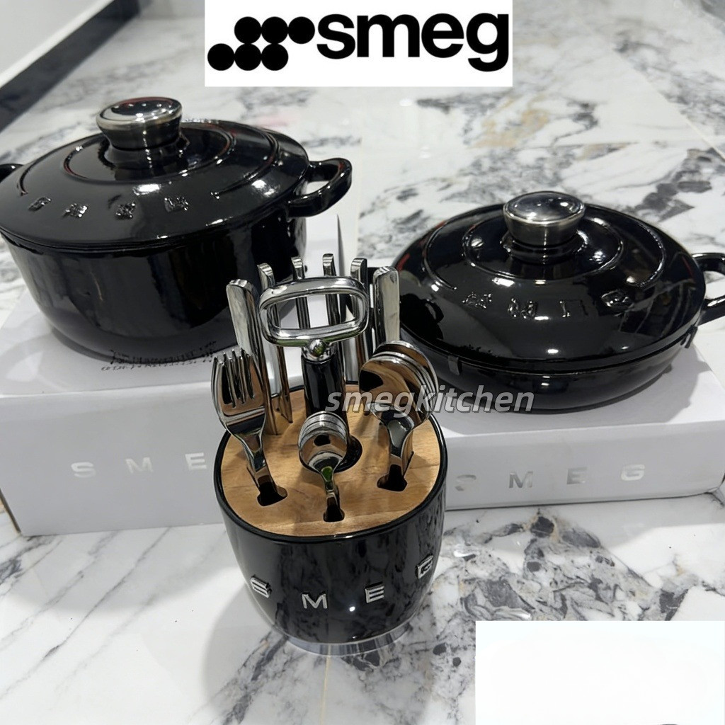SMEG Knife Holder Set Pisau knife Black / smeg whistling kettle/smeg pot 24cm/26cm Black Black cookw