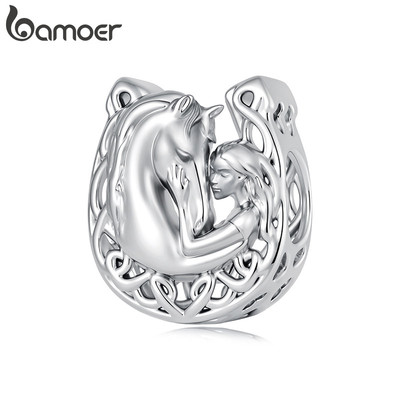 Mặt dây chuyền Bamoer Charm Horse & Girl DIY cho vòng tay Quà tặng cho nữ