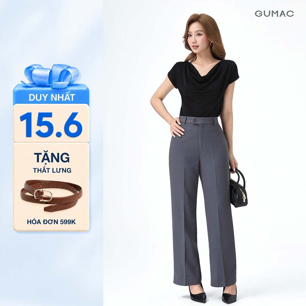 Quần Tây Nữ Ống Suông GUMAC Thiết Kế Bản Lưng Cài Quai Dê Chất Tuyết Mưa Đứng Form LQE1241