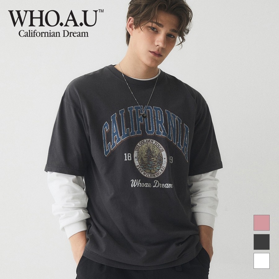 California Cây Thông Logo WHO Oversize Dạo Phố Nam Nữ Áo Thun Phong Cách Vintage 100% Cotton Cao Cấp