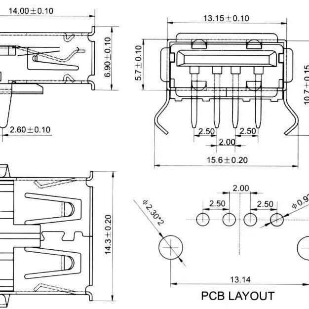 Cổng loại A AF90 độ AF90 Pin USB Nữ Ổ cắm sạc USB Giao diện USB