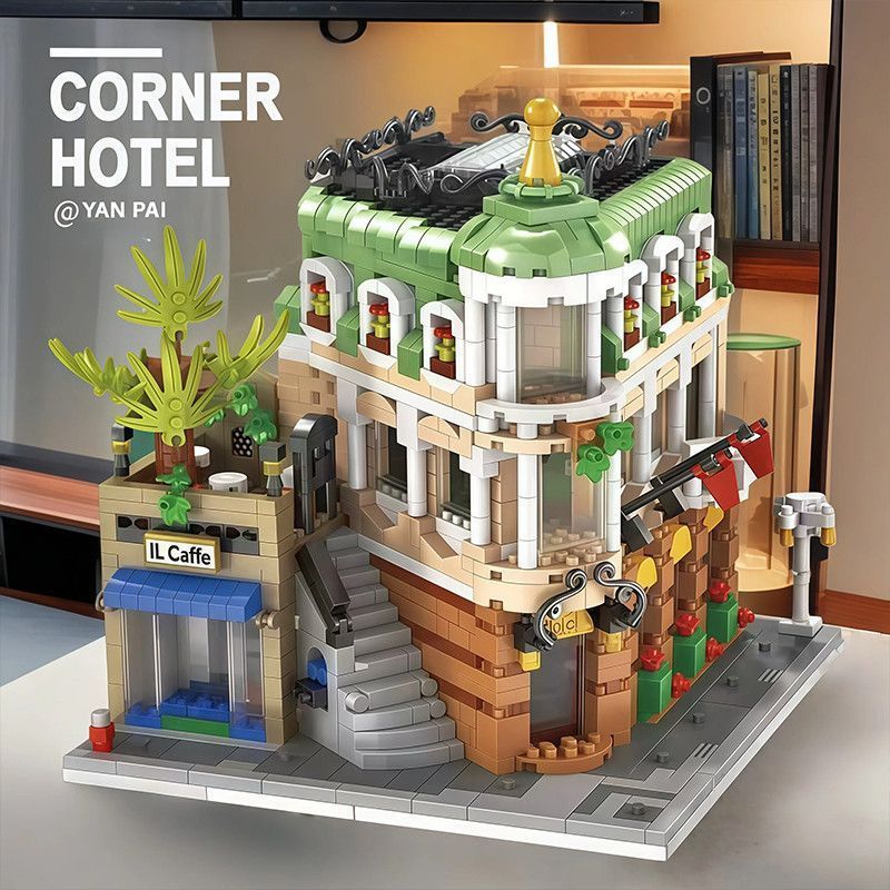The city street view corner boutique hotel is compatible with building block assembly, toy models, o
