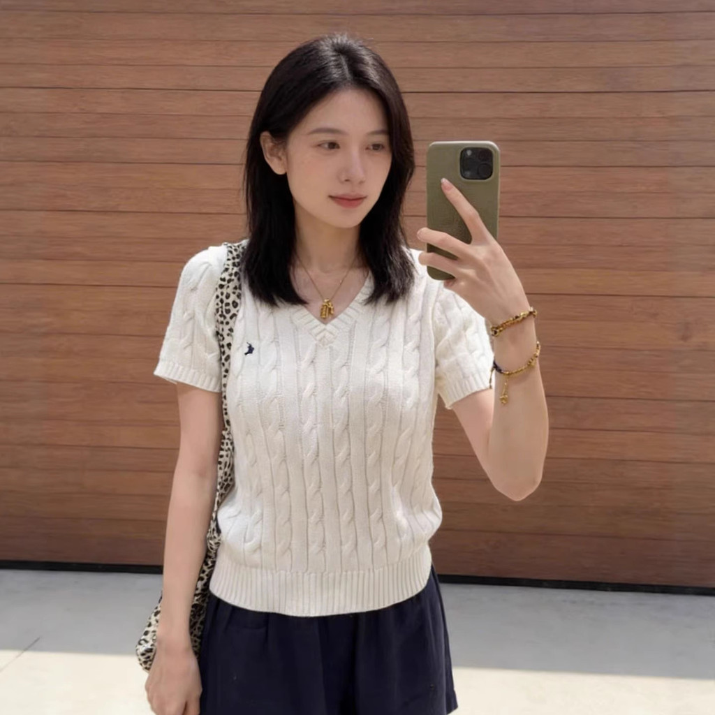 SQ7K Spot Goods RL Ralph V Collared pullover short-sleeve shirt with classic pony embroidery logo El