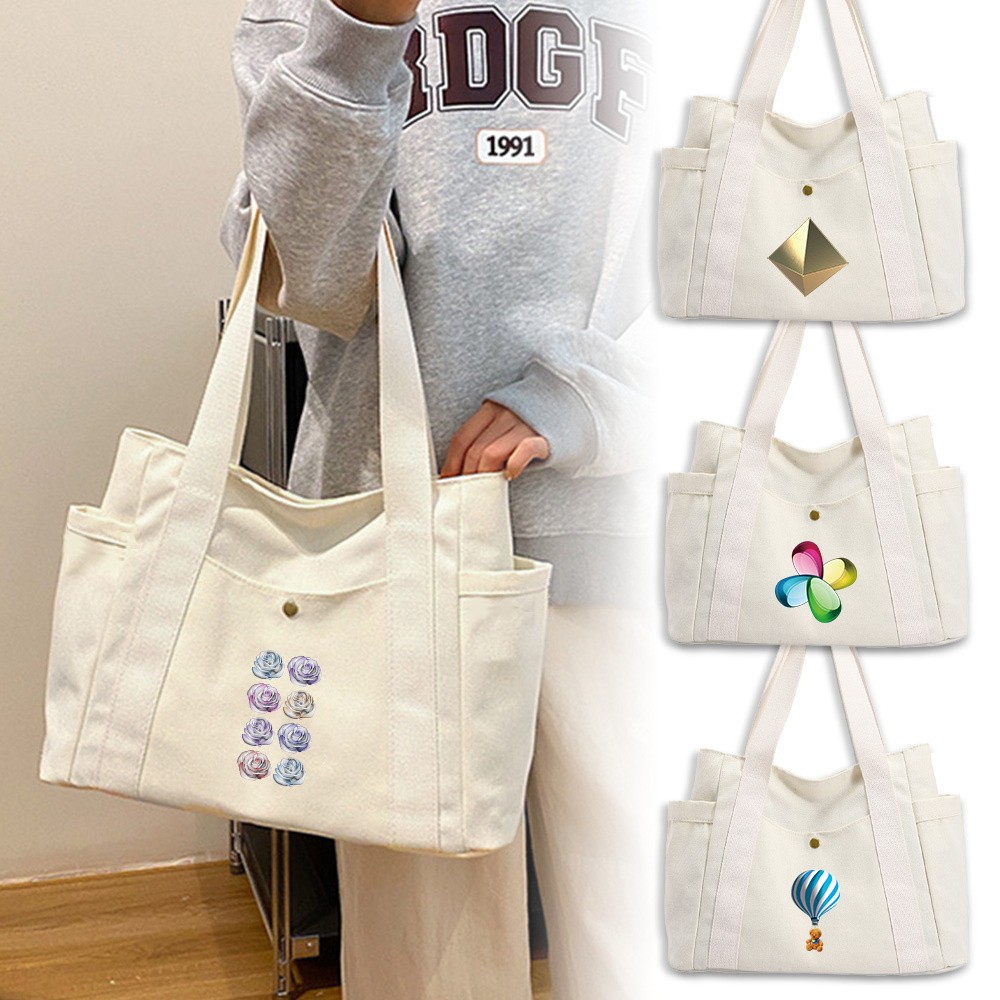 Canvas bag Canvas Multi Pocket Large Size Tote Shoulder Bag Student Korean Ins Beg Large Capacity 3D