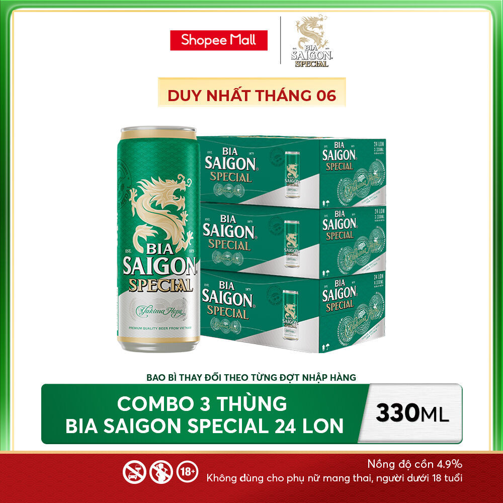 Nồng độ cồn 4.9% - Combo 3 Thùng 24 Bia Saigon Special 330ml (bao bì kỉ niệm 150 năm)
