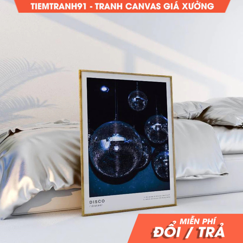 Tranh treo tường, Preppy Disco Ball Print Dark Shiny Disco Poster 70s Luxury Mirror Ball Print Trend