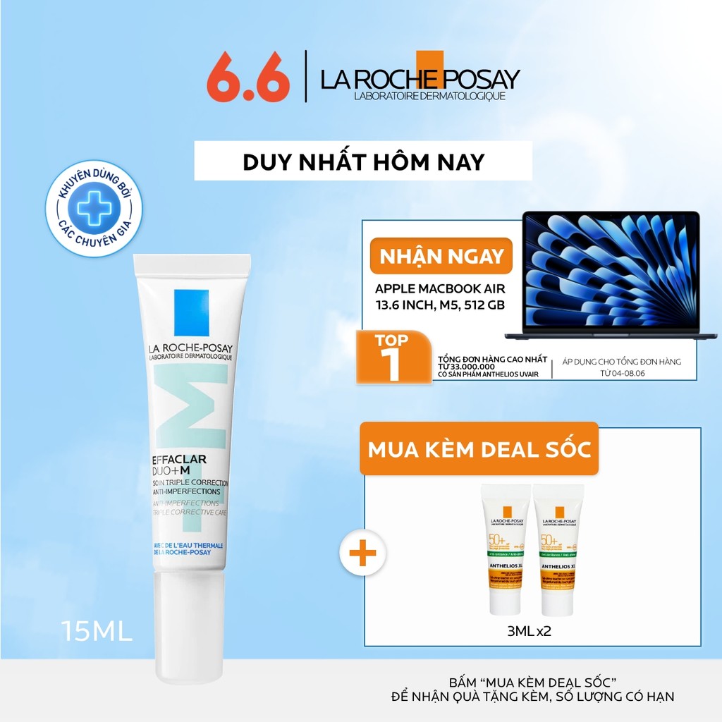 Kem dưỡng giảm mụn nhanh 8 giờ La Roche-Posay Effaclar Duo+M 15ml