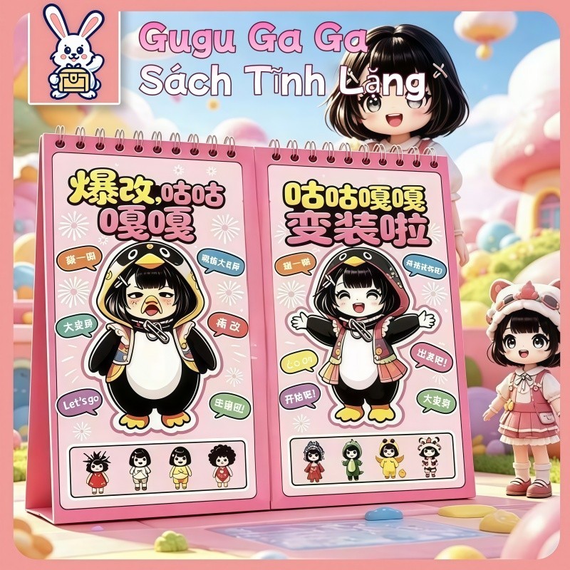 Mới Gugu Gaga Penguin-Quiet Book Đồ chơi tương tác có thể tái sử dụng bằng nam châm dễ thương2026090