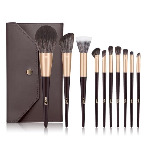 MSQ Makeup Brushes, Set of 10 with Cosmetic Pouch, Cosmetic Brushes, Premium Fiber Hair, Super Soft,