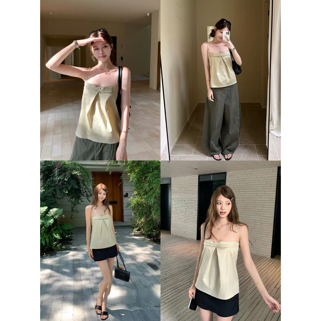 Cổ Phẳng Nơ Áo Nữ Mùa Hè Phong Cách Mới Thiết Kế Dây Đeo Vai Mỏng Top | BigBuy360 - bigbuy360.vn