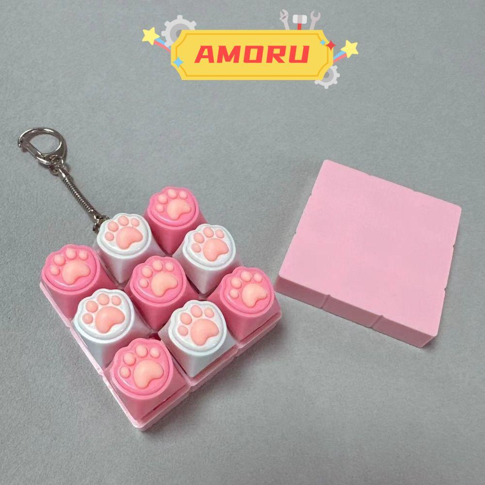 AMOR12U7 Fidget Móc Khóa, 9 Phím DIY Bàn Phím Clicker Đồ Chơi, Di Động Hình Mèo Giảm Căng Thẳng Vượt