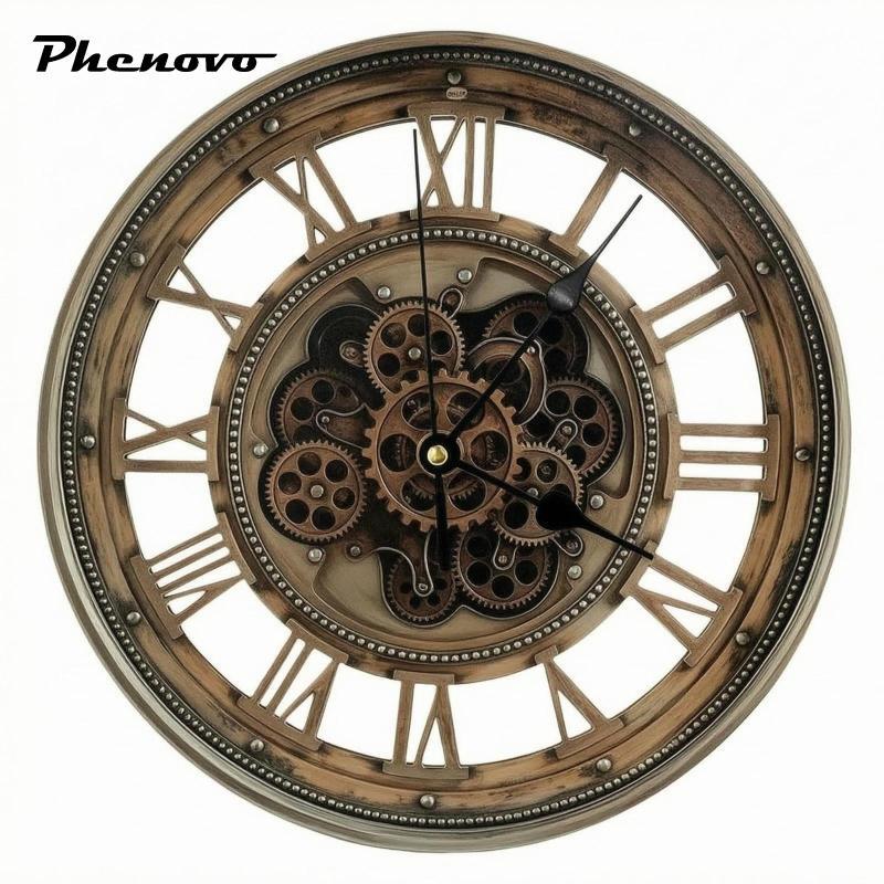 Phenovo Đồng hồ treo tường trang trí ngoài trời lớn Mặt số bằng gỗ Đồng hồ treo tường cổ điển số La 