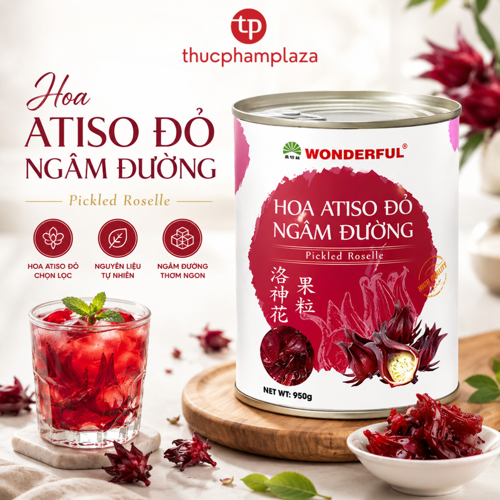 Hoa Atiso Đỏ Ngâm Đường Wonderful Hộp 950g Hoa Atiso Đỏ Làm Trà, Soda, Dessert