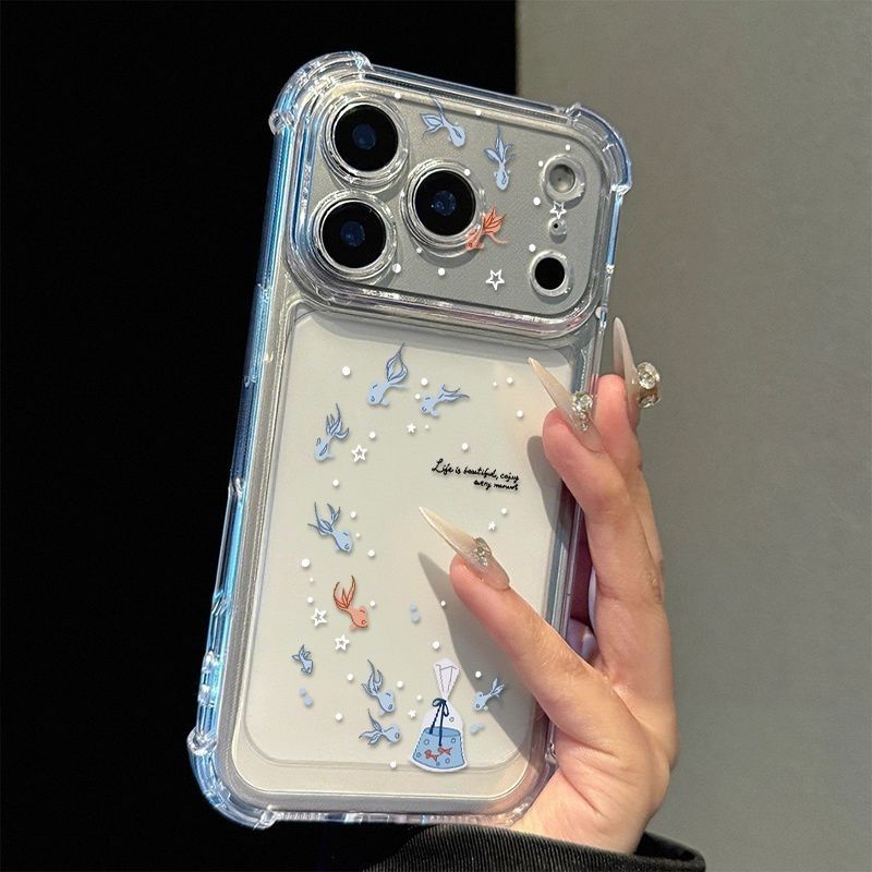 Ốp lưng in đàn cá nhỏ tối giản chống sốc 4 góc dành cho iPhone 17/16/15/14 Pro Max