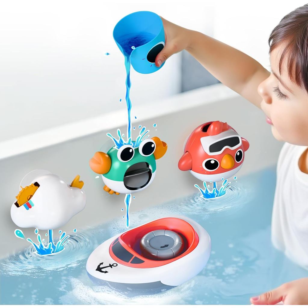 IPlay, iLearn Đồ Chơi Tắm Cho Bé 1-3, Bộ Đồ Chơi Nước Bồn Tắm Trẻ Em 6 8 9 12 Tháng W / Tắm, Cua, Ch