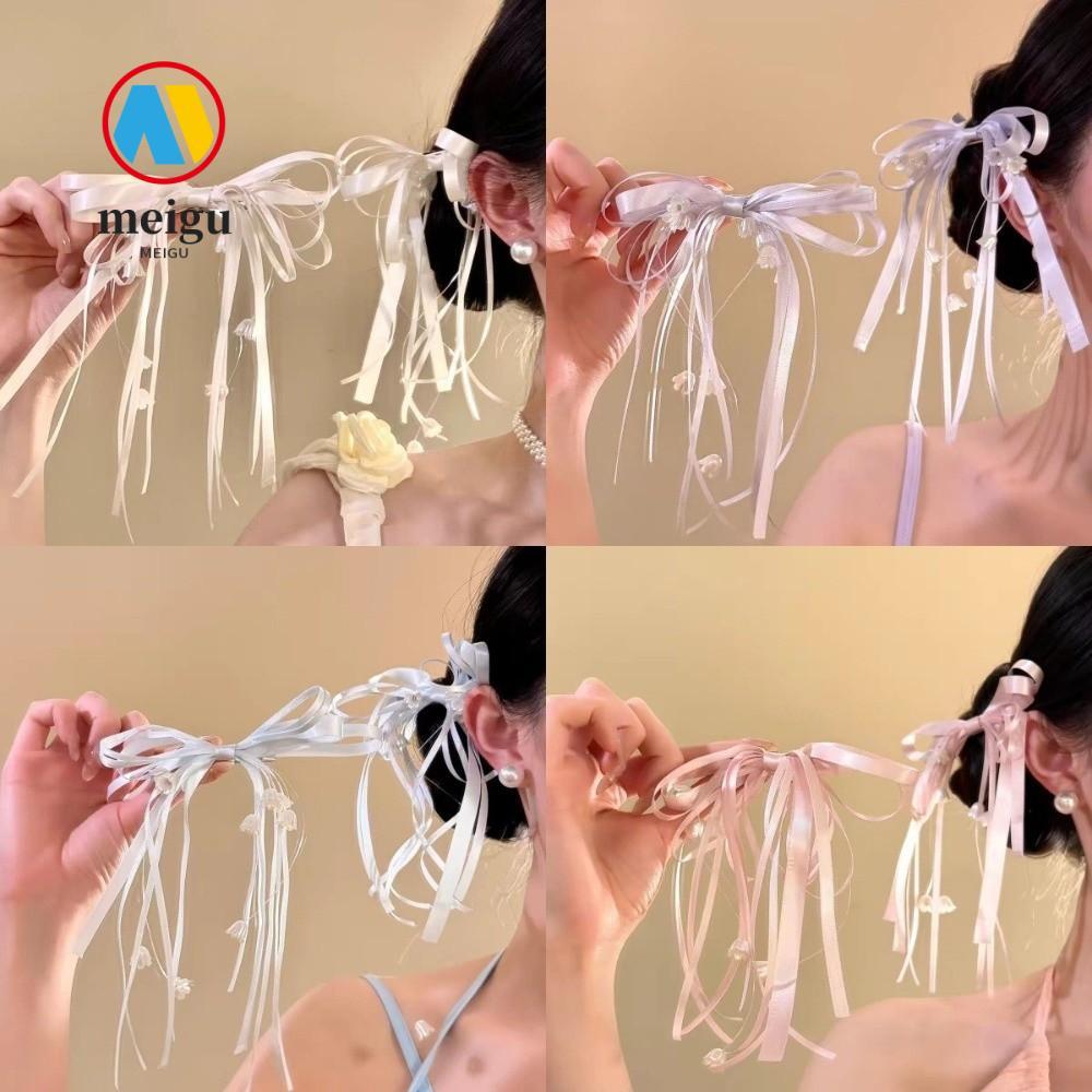 MEIGU Lily of The Valley Bow Hair Clip, Lily tươi của Thung lũng Ruy băng Lily of the Valley Kẹp tóc