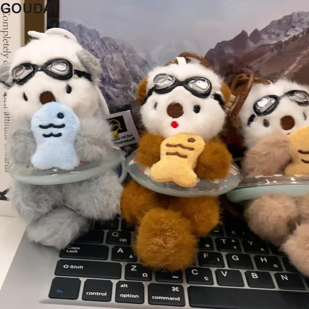 GOUDAI Hoạt Hình Phi Công Otter Móc Khóa, Động Vật Chìa Khóa Búp Bê Phụ Kiện Mặt Dây Chuyền Túi Otte