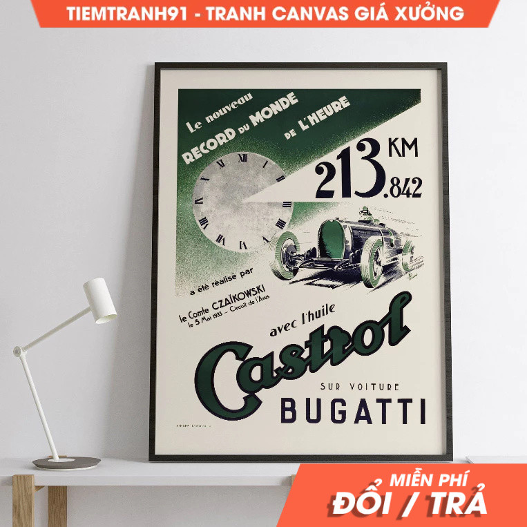 Tranh treo tường, Retro Racing Wall Art - Vintage Car World Record Motor Racing 1933 Poster, tặng kè