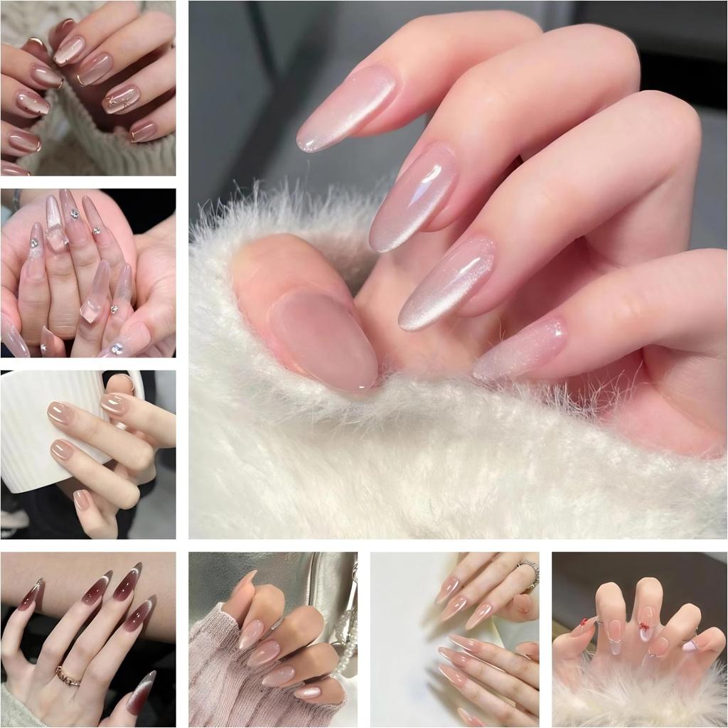 COD Cat Eye Almond Shape Fake Nails Mùa hè đơn giản thanh lịch có thể tháo rời báo chí để mặc móng t