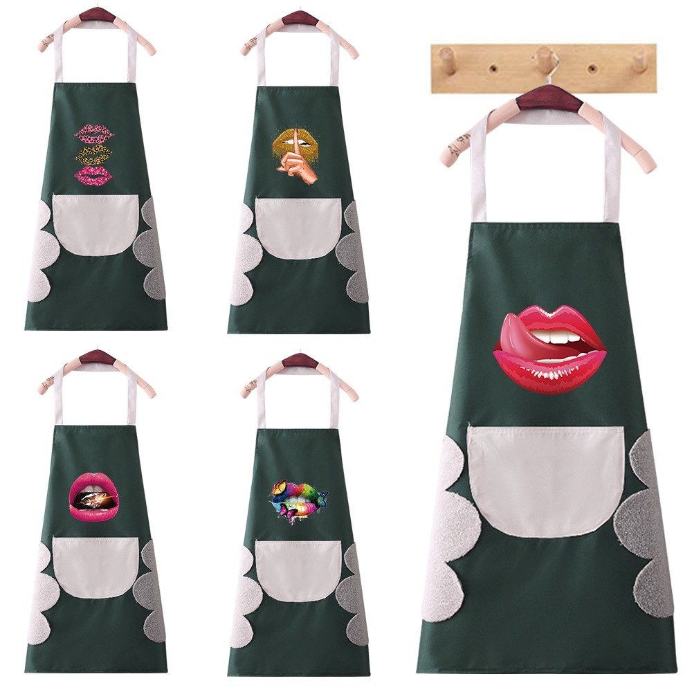 Apron With Pocket Kitchen Apron Hang Neck Apron Water Proof Oil-Proof Chef Apron mouth Series