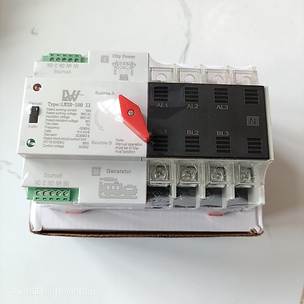 [ATS-100A-4P] Bộ chuyển đổi nguồn điện 3 pha 380V tự động không gián đoạn ATS 100A LW – 4P 3 pha 4 c