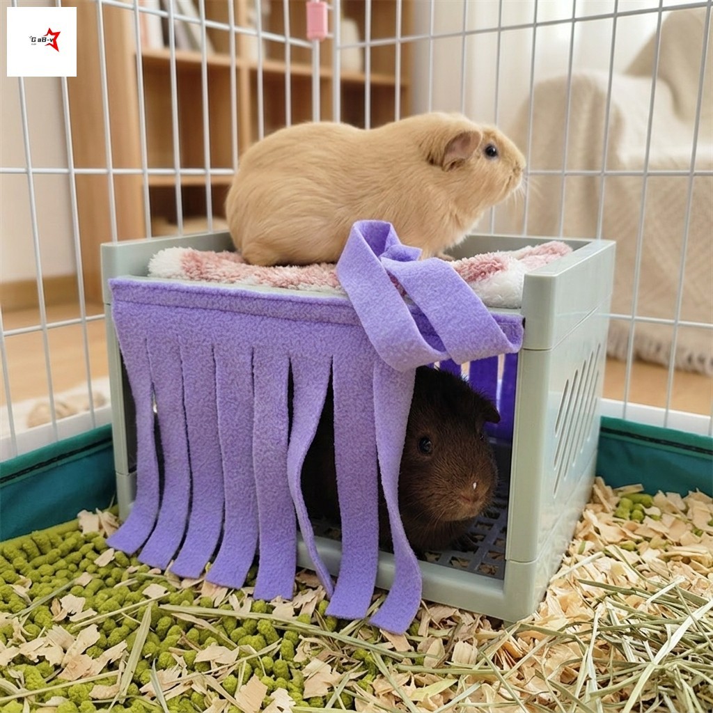 Guinea Pig Hideout House Thiết kế gác xép với rèm viền bông cho thú cưng nhỏ