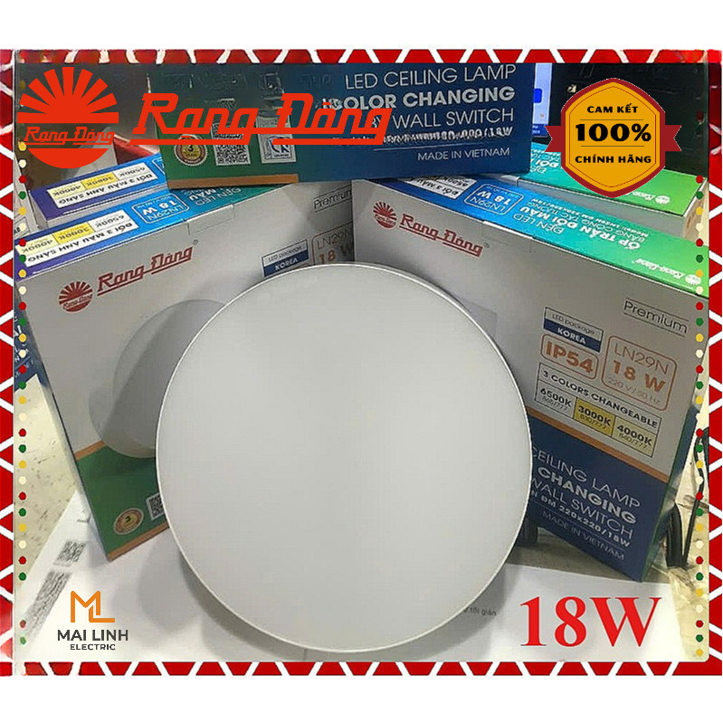 (Rạng Đông) Đèn Led ốp nổi trần (Vuông & Tròn) 18W Đổi 3 Màu - Đường kính 220mm - Chip hàn quốc Mode