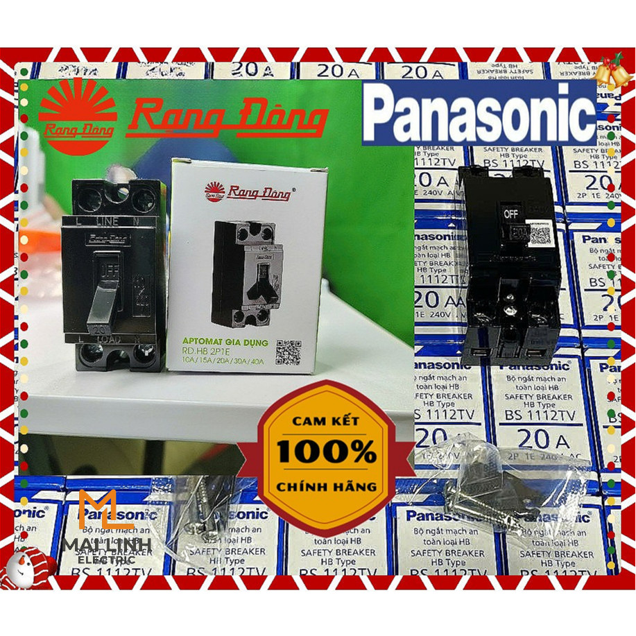 (Rạng Đông + Panasonic) CB cóc 20A - CB khối đen - HB 20A - Át đen - Aptomat 20A - Hàng chính hãng c