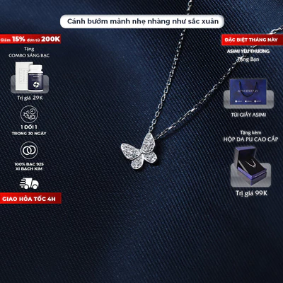 Dây chuyền bạc nữ cánh bướm đính đá nhỏ Asimi Butterfly Line DC19