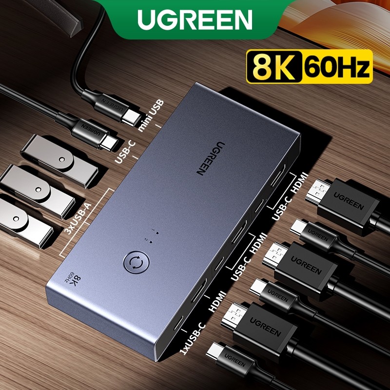 Bộ gộp HDMI KVM UGREEN 8K60Hz HDMI2.1 KVM USB3.0 2 trong 1 Ra với nguồn USB-C + Điều khiển KVM 3 * U