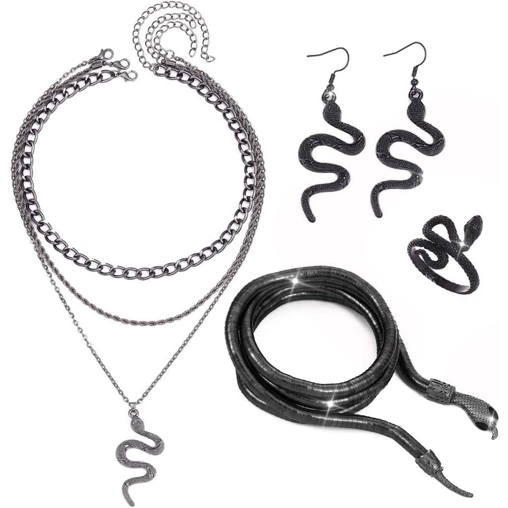 Unicra Medusa Bộ Trang Sức Vàng Rắn Vòng Cổ Bông Tai Vòng Tay Bộ Halloween Medusa Trang Phục Phụ Kiệ