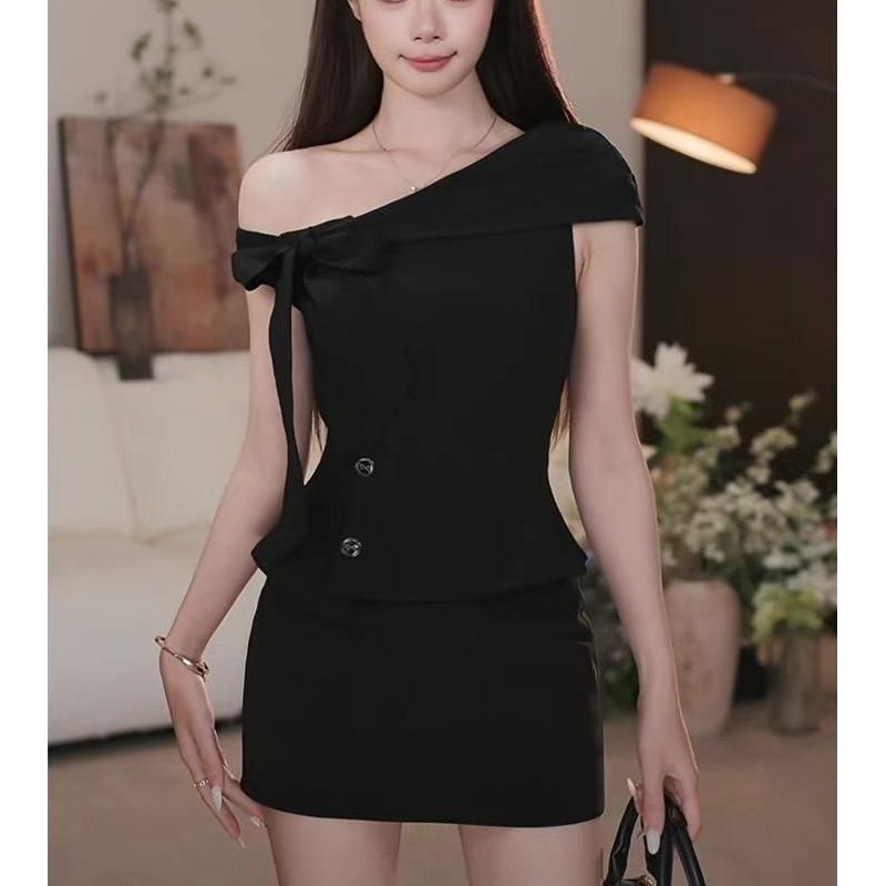 Set Áo Trễ Vai Phối Nơ Mix Chân Váy Ngắn(Váy có lót quần bảo hộ) Hb.studio S124