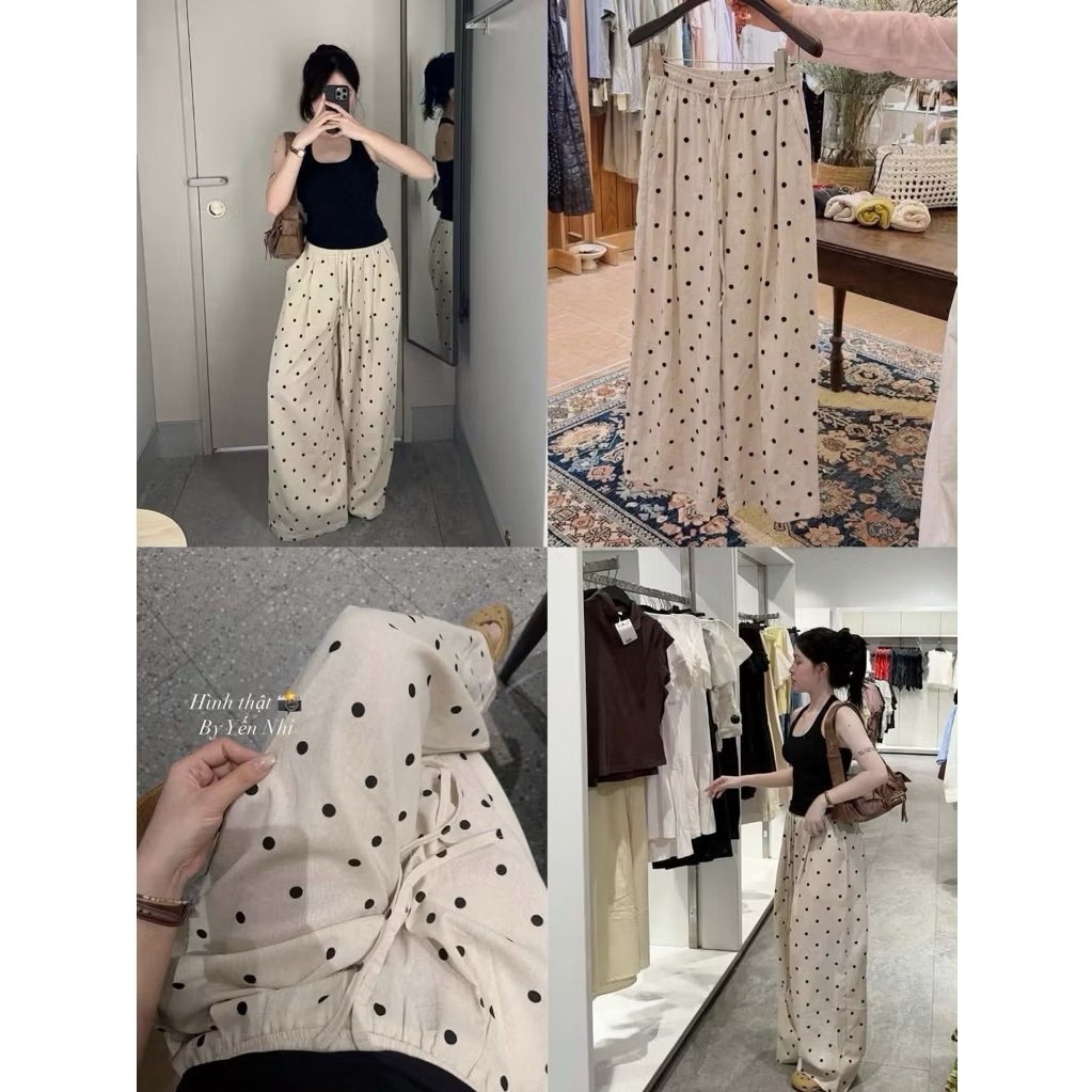 6673 Quần Xuông Chấm Bi Chất Linen Me.Studio QCCC (Dài 96 Rộng 35cm)