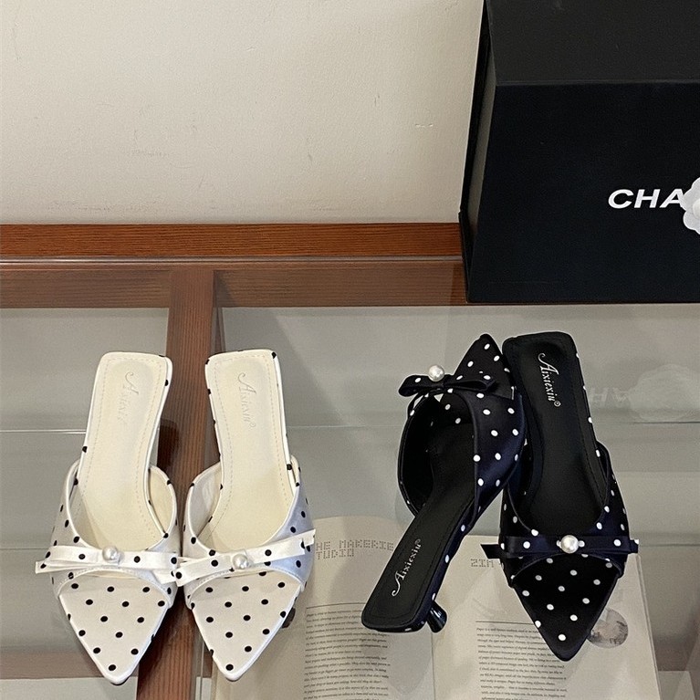[Lamode] Giày Nữ Thời Trang Mùa Hè 2026 Dép Chấm Bi Vải Stiletto Gót Giày Sandal Nữ Size 35-40