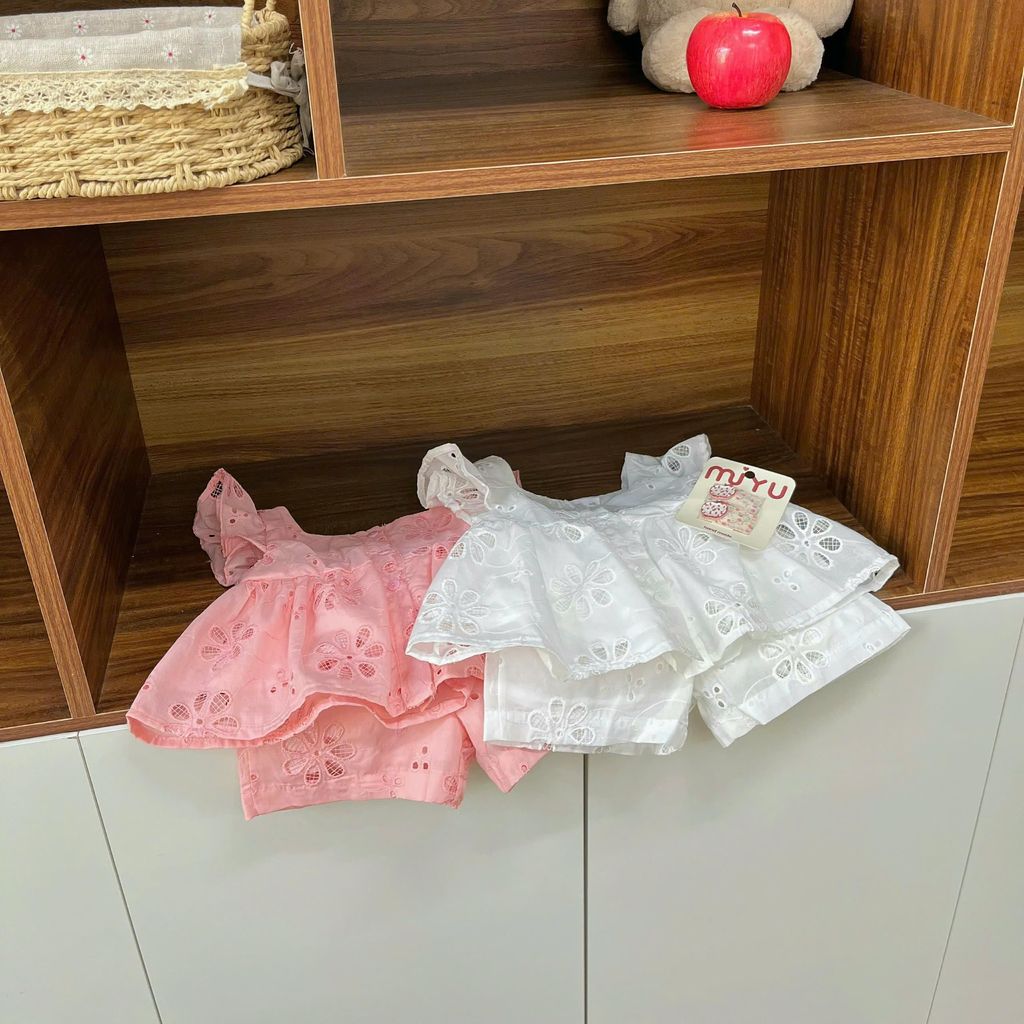 [Coco Tiny] M96 - Set Bộ Bé Gái Áo Thêu Hoa Kèm Quần Short Ren Cao Cấp – Đồ Bộ Mùa Hè Cho Bé Từ 1-10