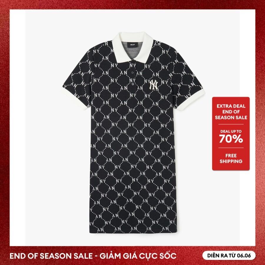 MLB - Đầm polo nữ cổ bẻ tay ngắn mini Diamond Monogram Jacquard Piqué 3FOPM0443-50BKS