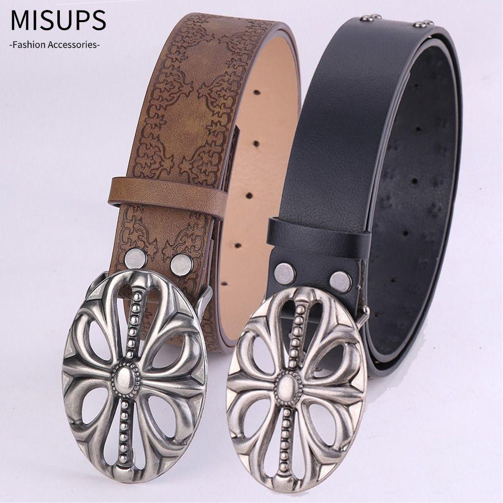 Thắt lưng da MISUPS, Hip Hop Skeleton Head Bohemian Style Belt, Vintage Punk Riveted Pants Bands Y2K