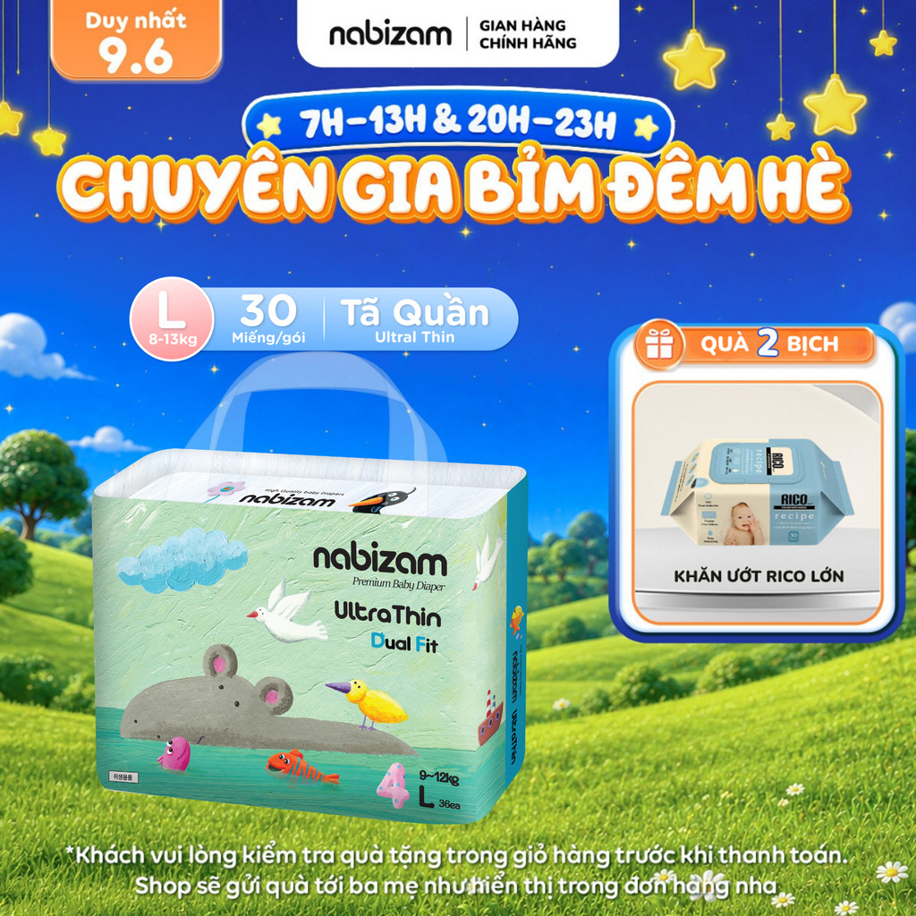 Tã/Bỉm Quần Nabizam Ultra Thin Nội Địa Hàn Cao Cấp Size L Cho Bé Từ 8-13kg, 30 miếng