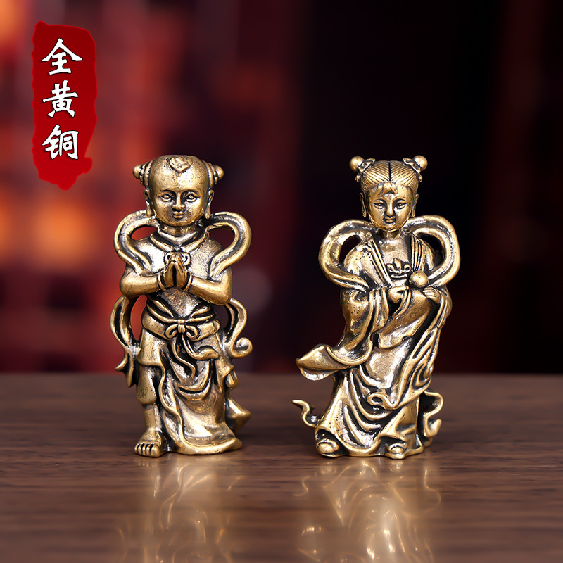 Good Fortune Boy Dragon Girl Golden Boy Jade Girl Nữ Tượng Phật Hộ Gia Đình Thờ Đồng Nguyên Chất Đồ 