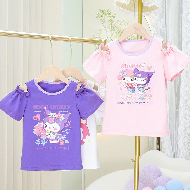 Bebe Bé Gái Áo Thun Cotton Nguyên Chất Trẻ Em Tay Ngắn Top Mùa Hè Mở Vai Phù Hợp Với Ngắn T Hoạt Hìn