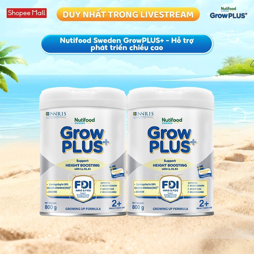 Combo 2 Sữa Bột Nutifood Sweden GrowPLUS+ Cao lớn vượt trội trên 2 tuổi (Bạc) 800g