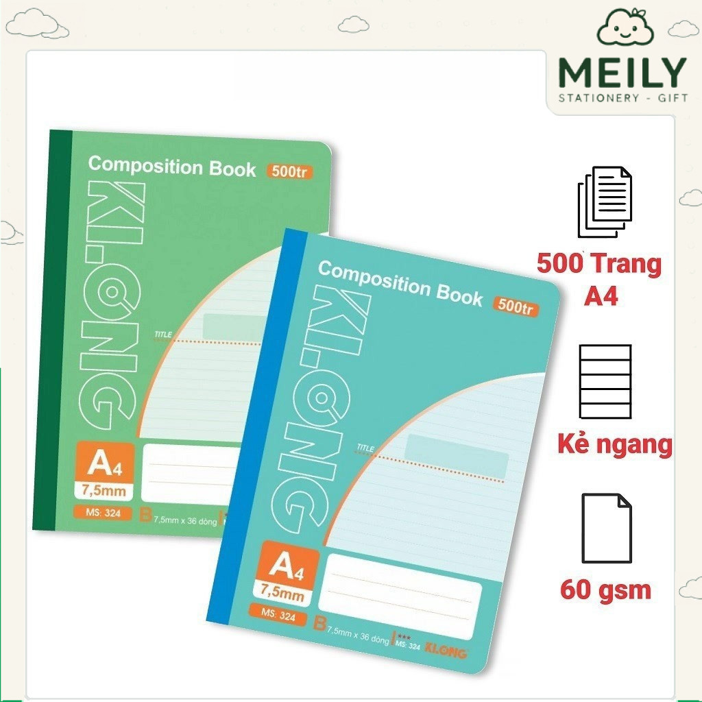 Vở may dán gáy A4 500 trang kẻ ngang MEILY, cuốn tập sổ viết Klong Chọn màu] MS 324