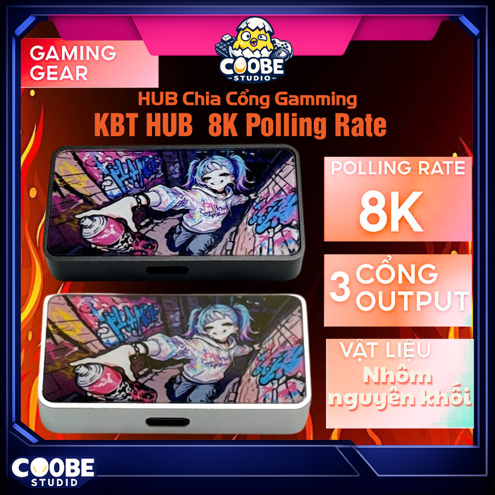 [Ship Nhanh] Bộ Chia Cổng KBT Hub 8K, 3 Cổng Output 8K Polling Rate, Vật Liệu Nhôm Nguyên Khối