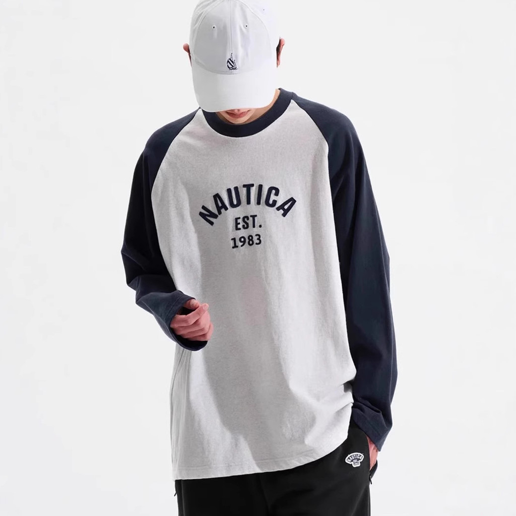 Nautica Casual contrast color pure cotton long sleeve shirt T T-shirts, base shirts, versatile for c