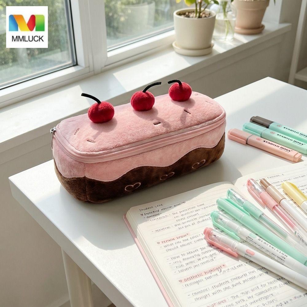 MMLUCK Túi đựng bút anh đào sang trọng, Hộp đựng bút chì Kawaii bánh thêu, Hộp đựng trang điểm trái 