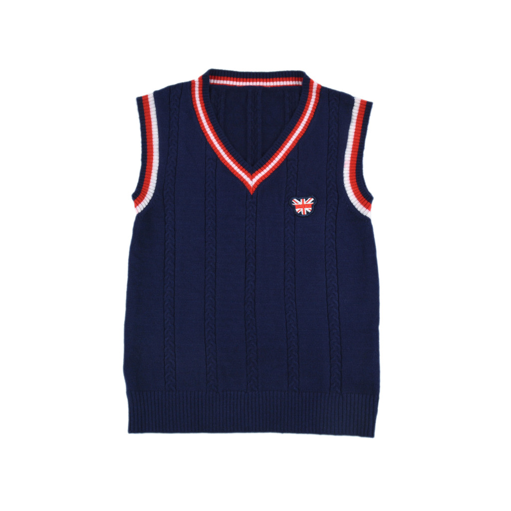 D1899 Phong Cách Preppy Phù Hợp Với Bé Trai Bé Gái Áo Vest Đa Năng Áo Len Cổ Chữ V Áo Len Không Tay 