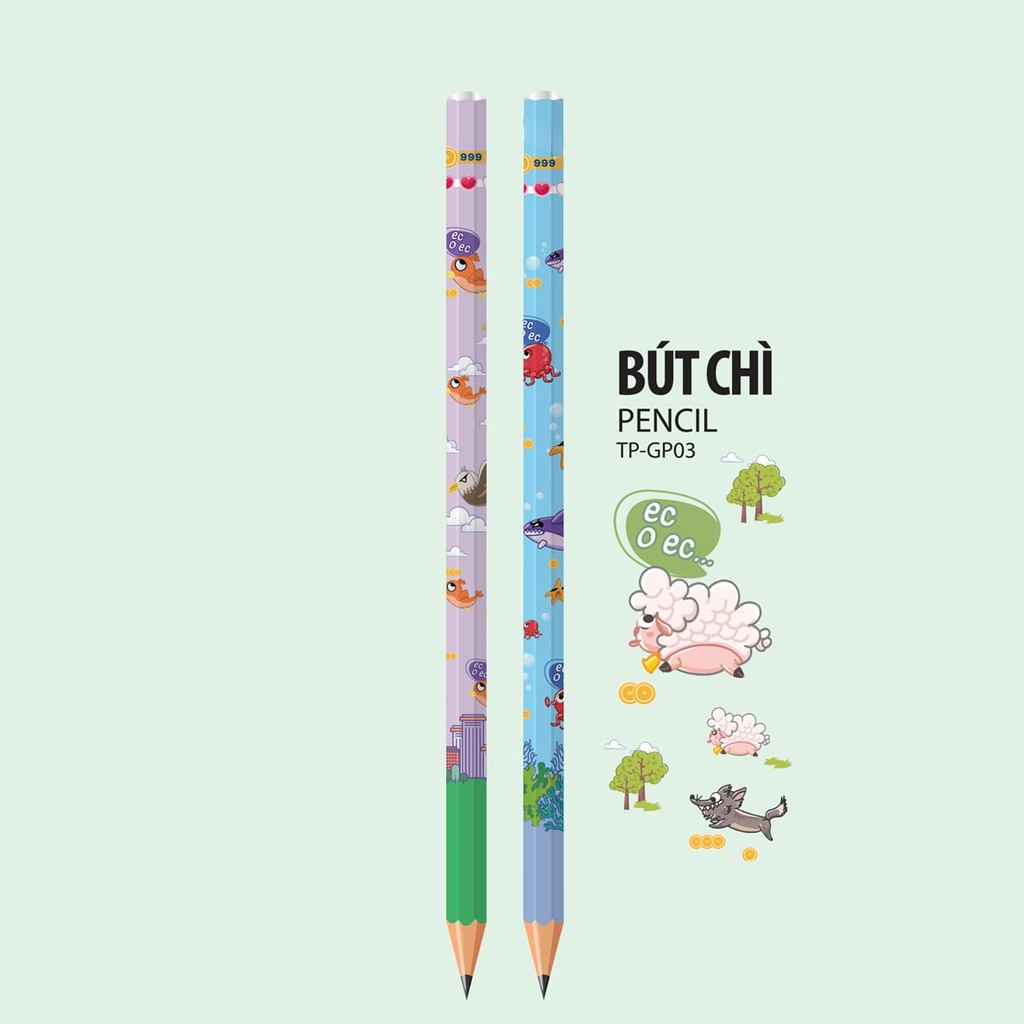 Combo 10  cây Bút chì gỗ Thiên Long GP-03, thân thẳng lục giác, 2B, nét đậm, lướt rất nhẹ nhàng trên