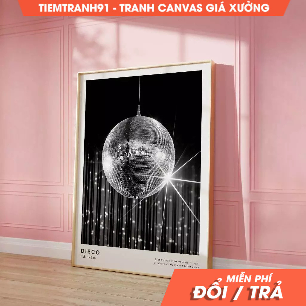 Tranh treo tường, Disco Ball Vintage Disco Poster 70s Room Decor Trendy Disco Mirror Ball Poster Bla